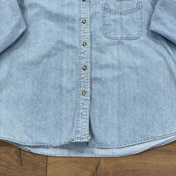 Vintage Sun Belt Denim‎ Shirt Womens Large Embroidered Rainbow Connection Button - Picture 3 of 14